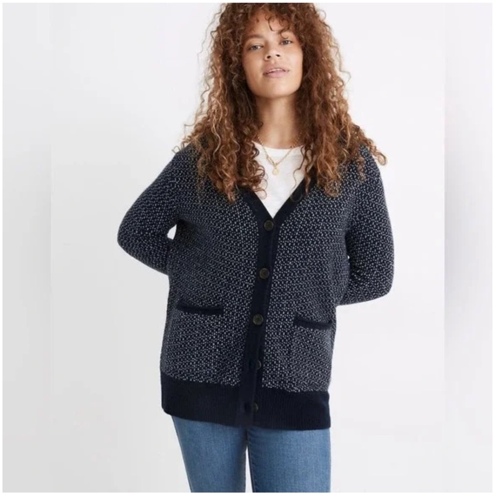 Madewell Bird's Eye Maysfield Cardigan Sweater in Coziest Yarn Size Small